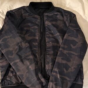 Reversible Black Quilted/Black/Brown Camo Bomber Jacket